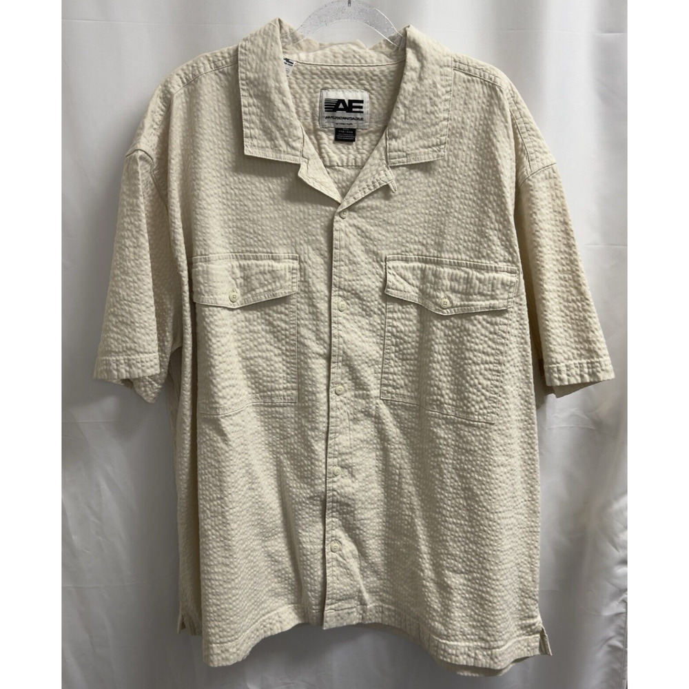American Eagle Stretch Button-Up Poolside Shirt Men's Size XXL Cream